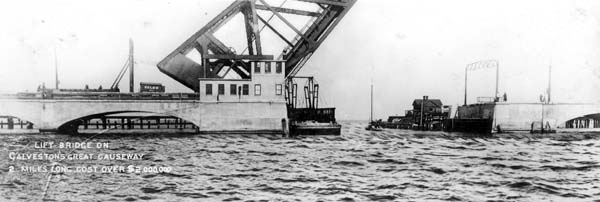 Photograph labeled Lift Bridge on Galveston's Great Causeway