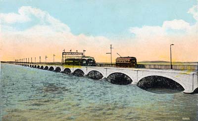 Photograph labeled Galveston's Great Causeway, 3 Miles Long 