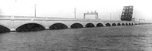 Photograph labeled The Great Causeway, Galveston, Texas