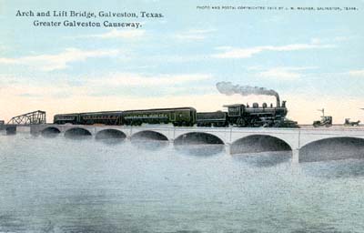 Photograph labeled Arch and Lift Bridge, Galveston, Texas