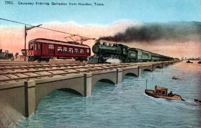 Photograph labeled Causeway Entering Galveston from Houston, Texas