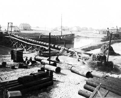 Photograph of dredge discharging fill 