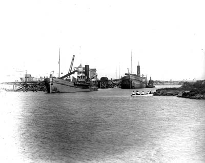 Grade Raising, Photograph labeled dredges at Discharging Stations 