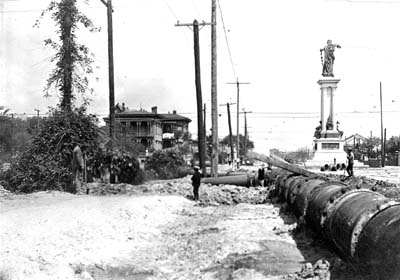 Photograph labeled Leviathan Discharging at 25th & Ave. J 
