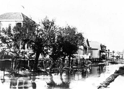 Photograph of flooded residential street 