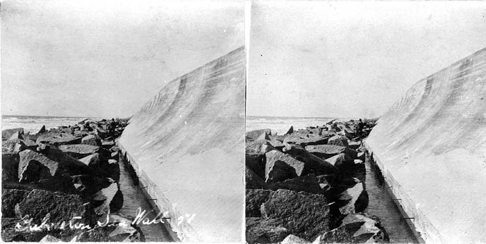 Seawall, Stereo card labeled Galveston Sea Wall 