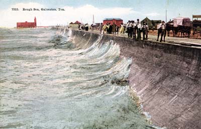 Seawall, Photograph labeled Rough Sea, Galveston, Tex. 