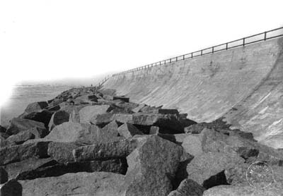 Seawall, Photograph looking up from riprap toward Seawall