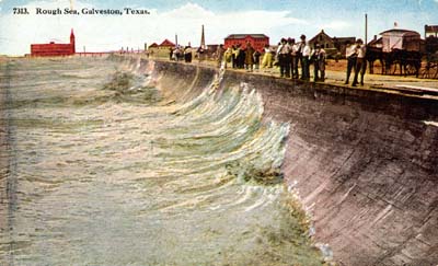 Seawall, Photograph labeled Rough Sea, Galveston, Texas 