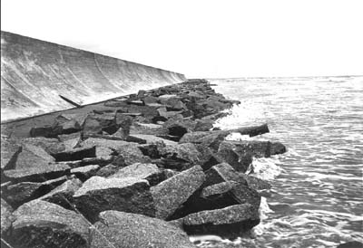 Seawall, Photograph looking down riprap at base of Seawall 
