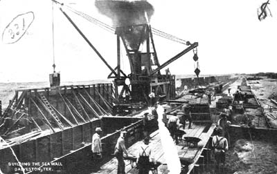 Photograph labeled Building the Sea Wall, Galveston, Tex. 