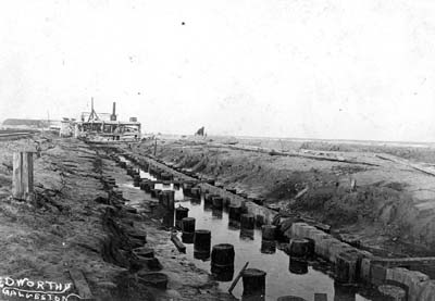 Seawall, Photograph labeled Cnstrctg Galv Seawall