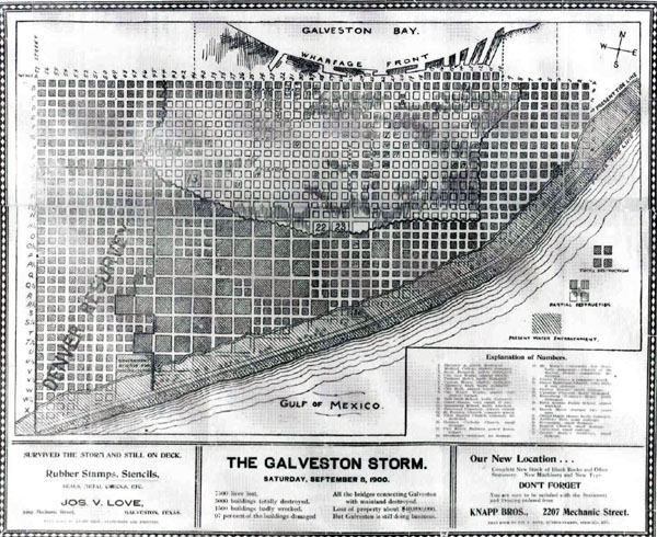 Map of Galveston Storm Destruction