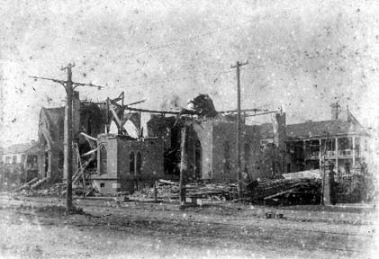 Photograph labeled Ruins, 1st Baptist Church