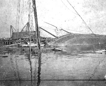 Photograph labeled Capsized yawl - foot Tremont St.