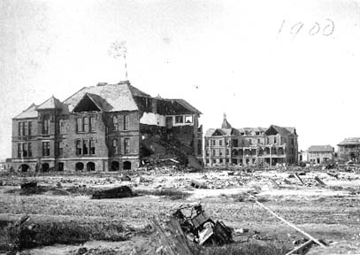 Photograph labeled Public School Bldg & Old Womans home