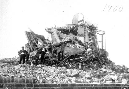 Photograph labeled Lucas Terrace where many lives were lost & Saved