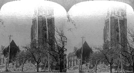 Stereo card labeled the path of desolation wraught by the great storm