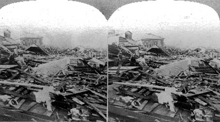 Stereo card labeled the path of the great tornado