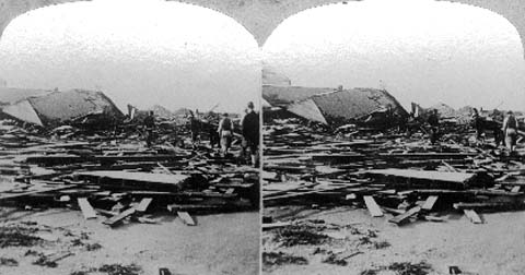 Stereo card labeled the path of desolation, wraught by the great storm