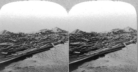 Stereo card labeled the path of desolation, wraught by the great storm
