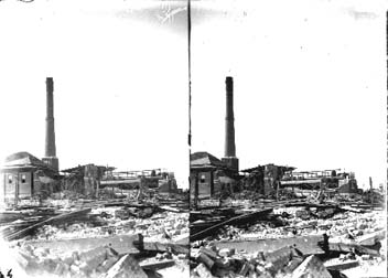 Stereo glass negative of Galveston Gasworks