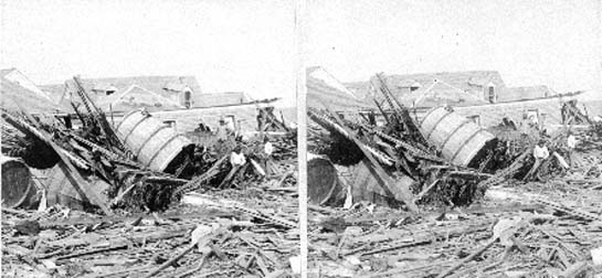 Stereo card of cisterns and debris