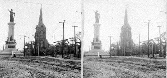 Stereo card looking southeast from Avenue J and 25th