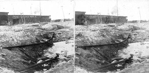 Stereo card of washed out railroad track