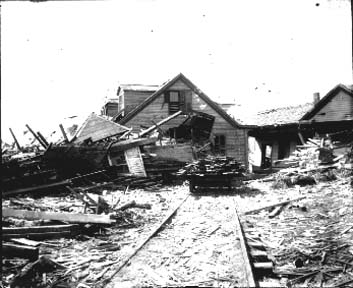 Photograph from glass negative labeled Storm Damage