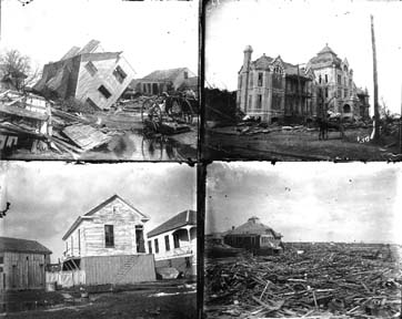 Glass negatives of buildings and debris