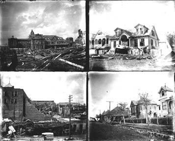 Glass negatives of wrecked houses and buildings