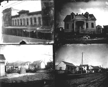 Glass negatives of damaged houses and buildings