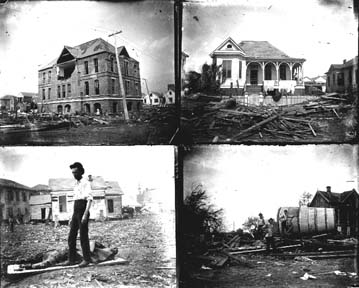 Glass negatives of damaged buildings