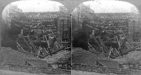 Stereo card labeled the Rear View of the Opera House After the Storm