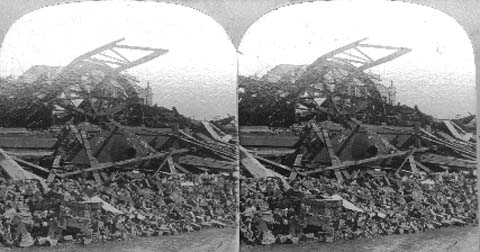 Stereo card labeled the Power House, Galveston City Railway 