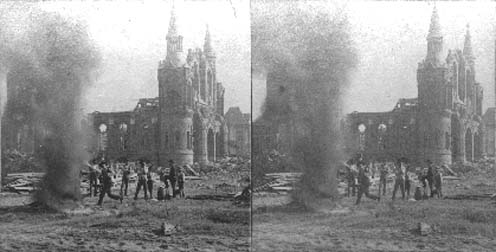 Stereo card labeled Burning Bodies