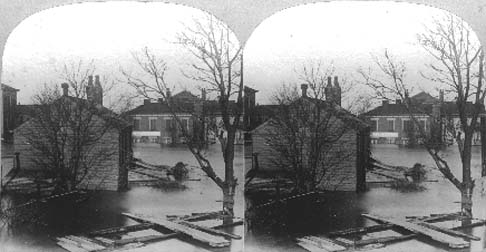Stereo card labeled The path of desolation, wraught by the great storm