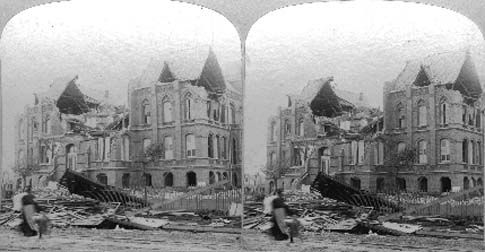 Stereo card labeled Galveston Disaster. Orphan's home