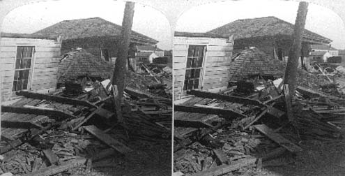 Stereo card labeled The Dead left by the Receding Flood 