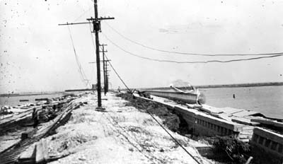 Photograph looking down wrecked causeway