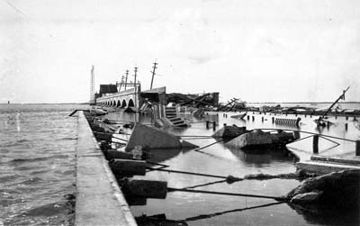 Photograph labeled the causeway, looking west