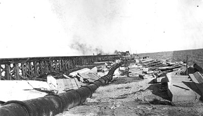 Photograph of construction of temporary trestle