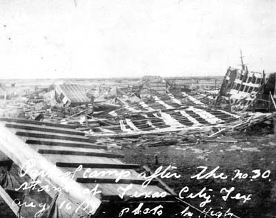 Photograph labeled Part of camp after storm at Texas City