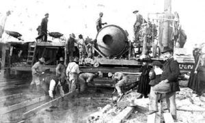 G-5925.1FF1-13a Concrete 'Mixer' laying foundation of Sea Wall