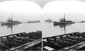 SC#146.2-6 The Galveston Tornado Sept. 8th 1900.  Barge going to sea with 200 dead bodies.