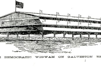 Black-and-white drawing of the Wigwam, Galveston Daily News, July 24, 1898, page 15. The Wigwam: Galveston’s Beach Convention Center