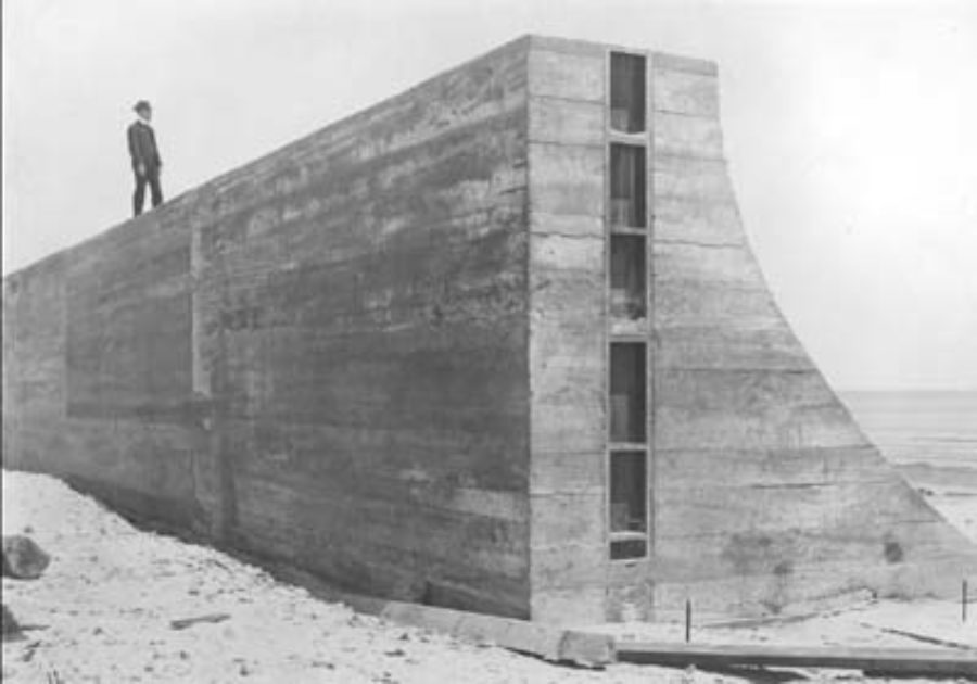 G-5925.2FF1-15 Man standing on first completed section of Seawall