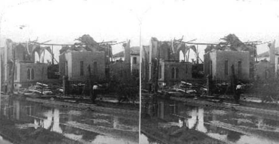 SC#79-28 Wreck of the once beautiful First Baptist Church, Galveston Disaster, 1900