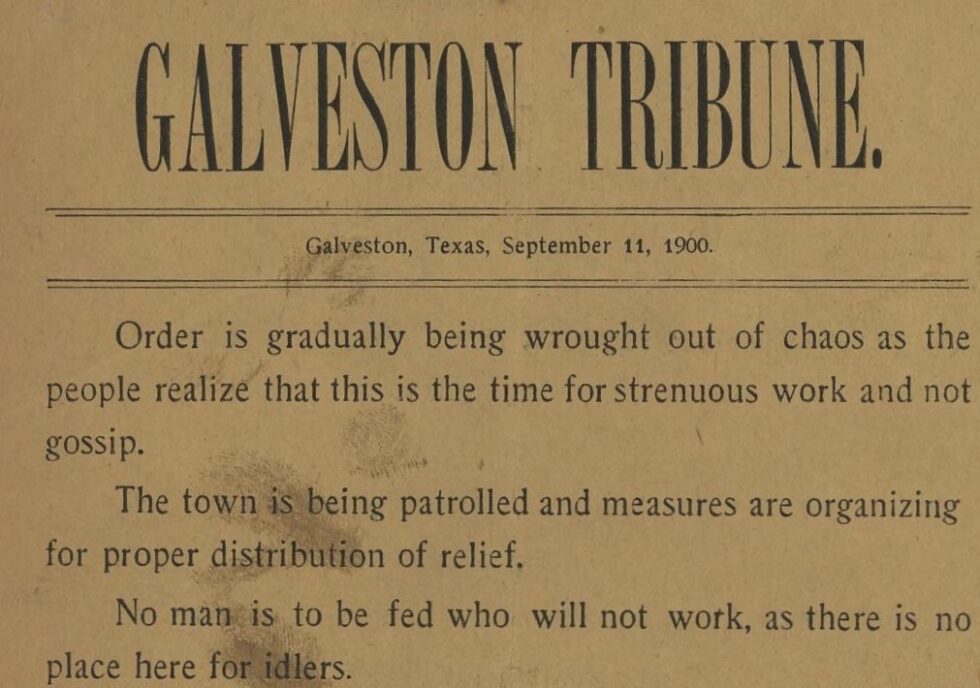 Image of Galveston Tribune, September 11, 1900. Online Workshop: Searching the Galveston Tribune Newspaper